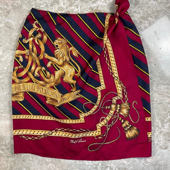 Ralph Lauren Blue Label Dresses & Skirts - Ralph Lauren Blue Label Lion Heraldry Crest  100% Silk Wrap Skirt Small